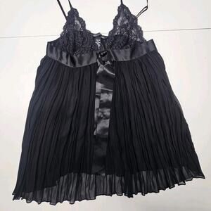 Victoria's Secret Very Sexy Black Pleated Sheer Babydoll Satin Bow Lingerie Med